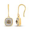Image 1 : Round Brown Diamond Square Cluster Dangle Earrings 1/3 Cttw 14kt Yellow Gold