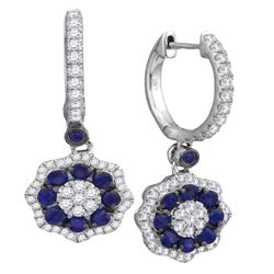 Round Blue Sapphire Dangle Earrings 1-1/4 Cttw 18kt White Gold