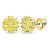 Image 1 : Round Yellow Color Enhanced Diamond Cluster Earrings 1/4 Cttw 10kt Yellow Gold
