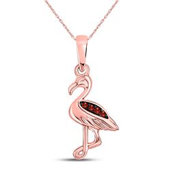 Round Red Color Enhanced Diamond Flamingo Bird Animal Pendant .01 Cttw 10kt Rose Gold