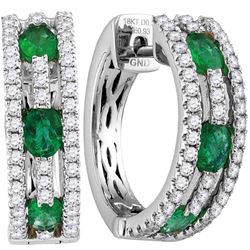 Oval Emerald Diamond Hoop Earrings 1-1/2 Cttw 18kt White Gold