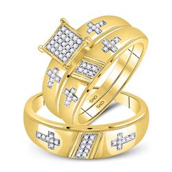 His & Hers Diamond Cross Matching Bridal Wedding Ring Band Set 1/12 Cttw 10kt Yellow Gold