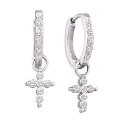 Diamond Cross Dangle Hoop Earrings 1/10 Cttw 10kt White Gold