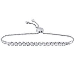 Round Pave-set Diamond Single Row Bolo Bracelet 1/2 Cttw 10kt White Gold