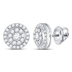 Diamond Solitaire Cluster Stud Earrings 1/2 Cttw 14kt White Gold