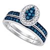 Image 1 : Blue Color Enhanced Diamond Cluster Bridal Wedding Engagement Ring Band Set 1/2 Cttw 10kt White Gold