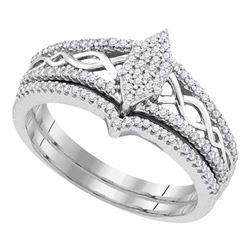 Diamond Oval Cluster Bridal Wedding Engagement Ring Band Set 1/3 Cttw 10kt White Gold