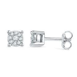 Diamond Cluster Earrings 1/10 Cttw 10kt White Gold