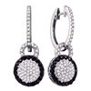 Image 1 : Round Black Color Enhanced Diamond Framed Cluster Dangle Earrings 1/2 Cttw 10kt White Gold