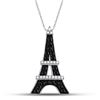 Image 1 : Round Black Color Enhanced Diamond Eiffel Tower France Pendant 1/3 Cttw 10kt White Gold