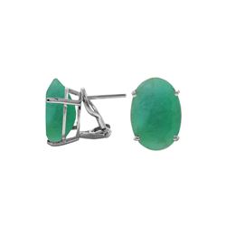 Genuine 13 ctw Emerald Earrings 14KT White Gold - REF-160N9R