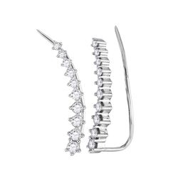 Diamond Graduated Journey Climber Earrings 3/4 Cttw 14kt White Gold