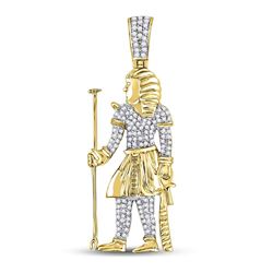 Mens Diamond Egyptian Pharaoh Charm Pendant 3/8 Cttw 10kt Yellow Gold