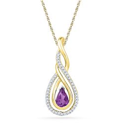 Pear Lab-Created Amethyst Diamond Teardrop Pendant 1/2 Cttw 10kt Yellow Gold