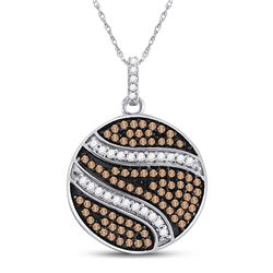 Round Brown Diamond Circle Cluster Pendant 3/4 Cttw 10kt White Gold