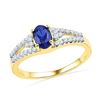 Image 1 : Oval Lab-Created Blue Sapphire Solitaire Diamond Ring 1.00 Cttw 10kt Yellow Gold
