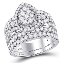 Diamond Teardrop Cluster Bridal Wedding Engagement Ring Band Set 3.00 Cttw 14kt White Gold