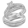 Image 1 : His & Hers Diamond Cluster Matching Bridal Wedding Ring Band Set 1/2 Cttw 10kt White Gold
