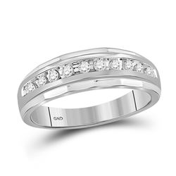 Mens Diamond Wedding Channel Set Scalloped Band Ring 1/4 Cttw 10kt White Gold