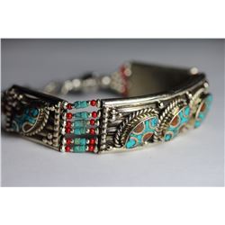 Tibet Hand Made Turquoise & Coral Bracelet