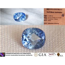 Vivid Metallic Blue Sapphire, hand cut, IGL 1.244 ct