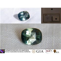 Green/Blue Metallic Sapphire handcrafted, GIA 2.26 ct