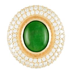 GIA 3.07ct Type A Imperial Jadeite Jade 18K Rose / Yellow Gold Ring