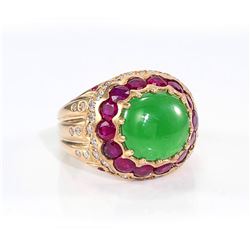 GIA 3.57ct Type A Imperial Jadeite Jade 18K Yellow Gold Ring