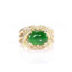 GIA 2.30ct Type A Imperial Jadeite Jade 18K Rose / Yellow Gold Ring