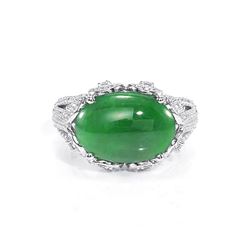 GIA 4.05ct Type A Imperial Jadeite Jade 18K White Gold Ring