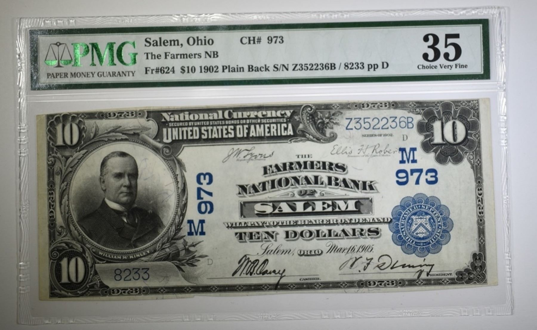 1902 10 FARMERS NB OF SALEM, OH, PMG 35