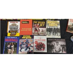 Eight Sports Books, Hockey, Baseball, Do it Youself. Hard books