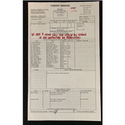 Starship Troopers (1997) - Set Used Call Sheet