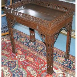 CHINESE CHIPPENDALE STYLE MAHOGANY SILV