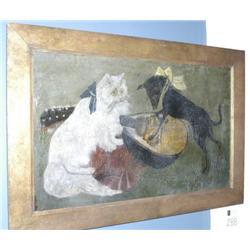 FOLK PAINTING OF DOG AND CAT