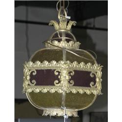 BRONZE AND SLAG GLASS LANTERN