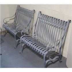 PAIR OF BENT IRON GARDEN BENCHES