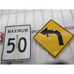 MW- 1) Max 50 KM Traffic Sign, 1) Curve Ahead Sign Original Not Very Old