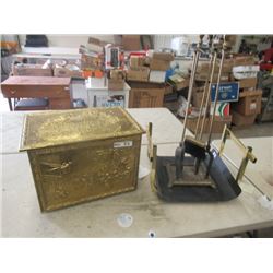 MW- Decorative Box w Wood Carving,Fire Place Tools