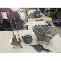 MW- Metal Ash Bucket, Bevel, Cast Kettle & Fireplace Tools