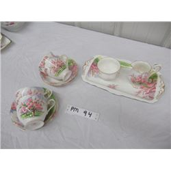 PM- Royal Albert Blossom Time (11Pcs) 4 Cups & Saucers , Cream & Sugar on Tray