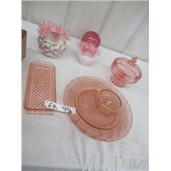 EK - 2 Fenton Bowls, 4 Pcs Depression Glass