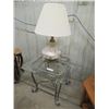 Image 1 : EK- Wrought Iron & Glass End Table & 70's Lamp