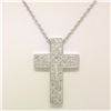 Image 3 : 14K White Gold 0.51 ctw Micro Pave Diamond Cross Pendant w/ 18" Cable Link Chain