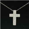 Image 7 : 14K White Gold 0.51 ctw Micro Pave Diamond Cross Pendant w/ 18" Cable Link Chain