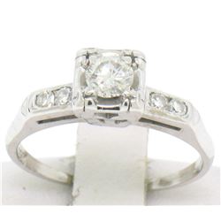 Vintage 14K White Gold 0.37 ctw Diamond Engagement Ring with 4 Accent Diamonds