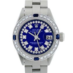 Rolex Ladies Stainless Steel Blue Diamond & Sapphire Datejust Wristwatch