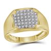 Image 1 : Mens Round Pave-set Diamond Square Cluster Ring 1/4 Cttw 10kt Yellow Gold