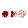Image 1 : Round Red Color Enhanced Diamond Solitaire Earrings 1/2 Cttw 10kt Rose Gold