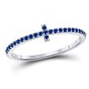 Image 1 : Round Blue Sapphire Cross Stackable Band Ring 1/6 Cttw 10kt White Gold
